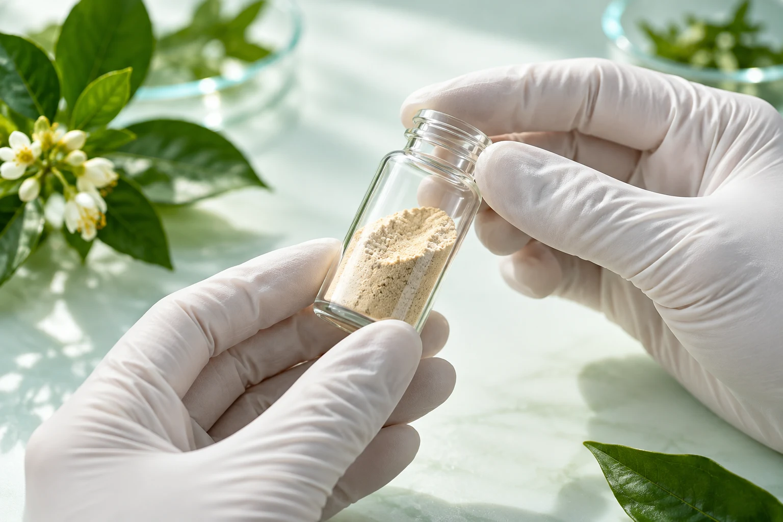 Conceptual close-up of botanical sample inspection